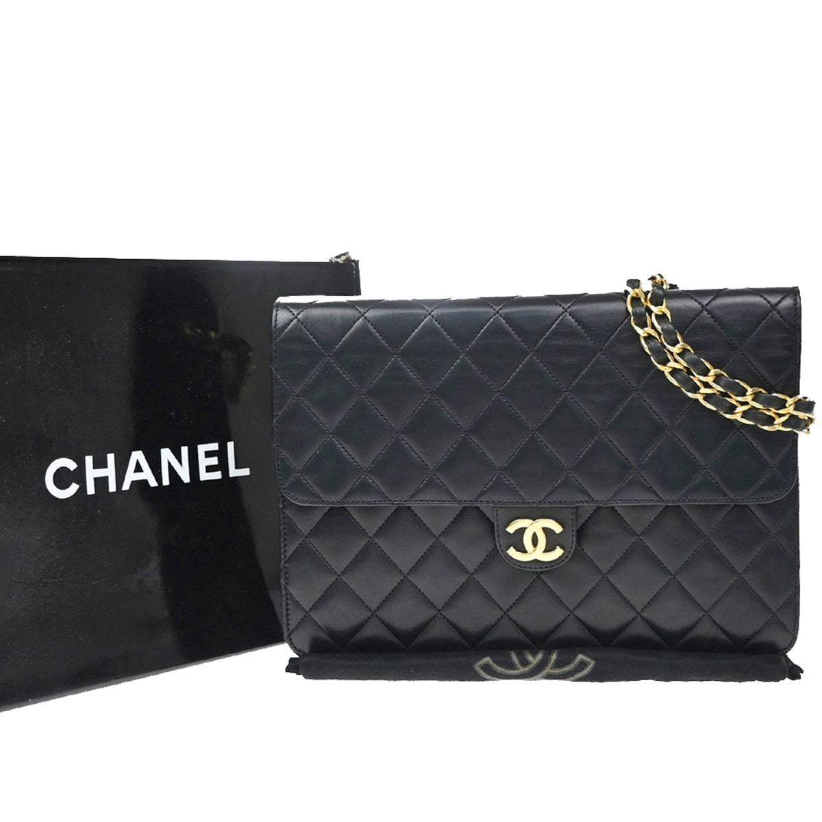 Chanel Vintage Clutch with Chain Quilted Leather Medium