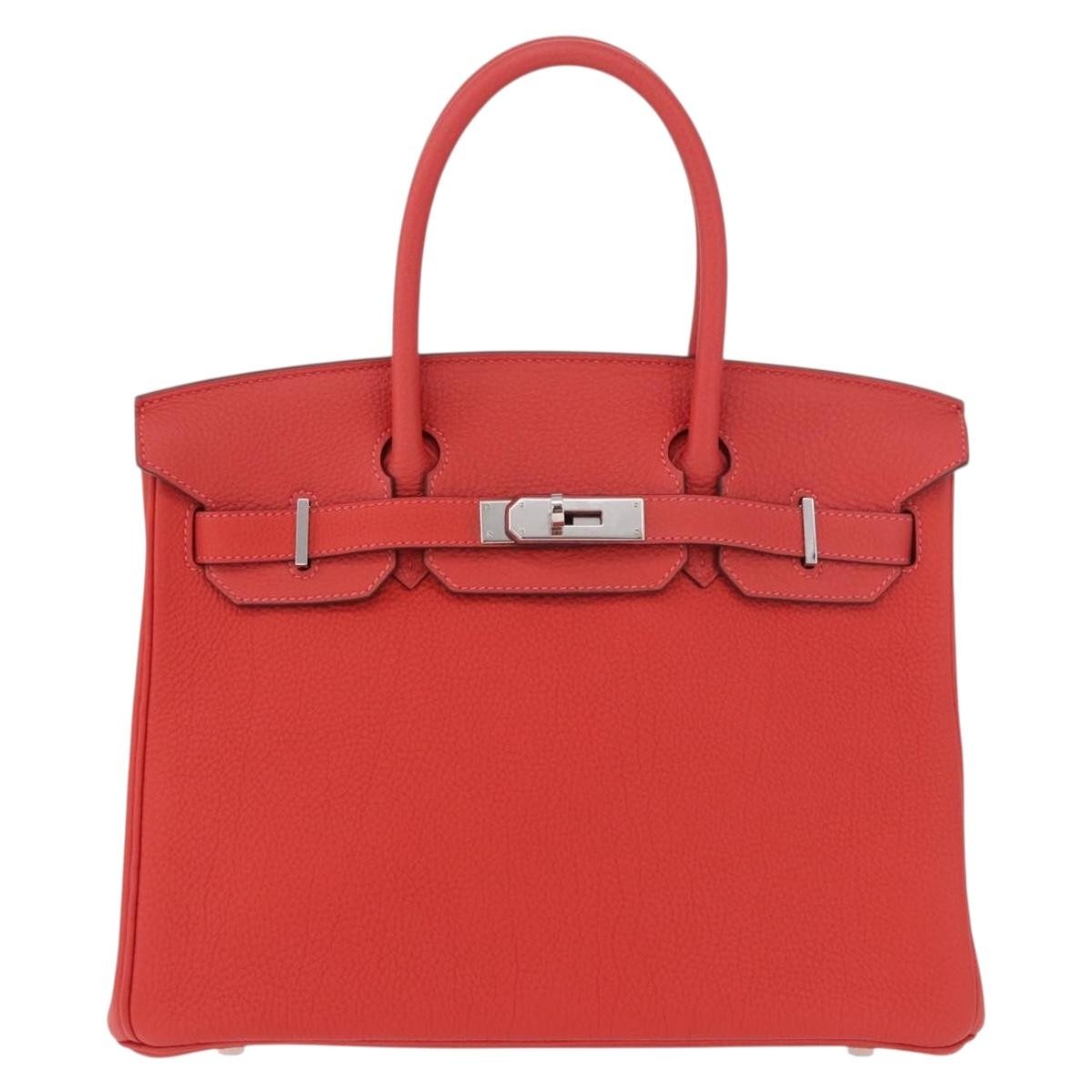 Hermes Birkin Handbag Red Togo with Palladium Hardware 30
