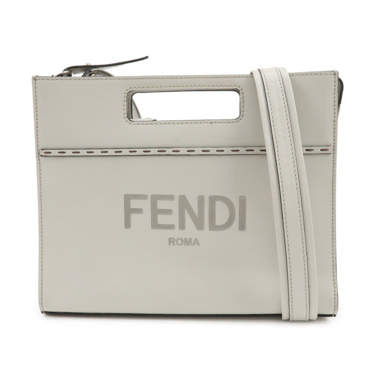 Fendi Logo Cut-Out Handle Shopper Embossed Leather Mini