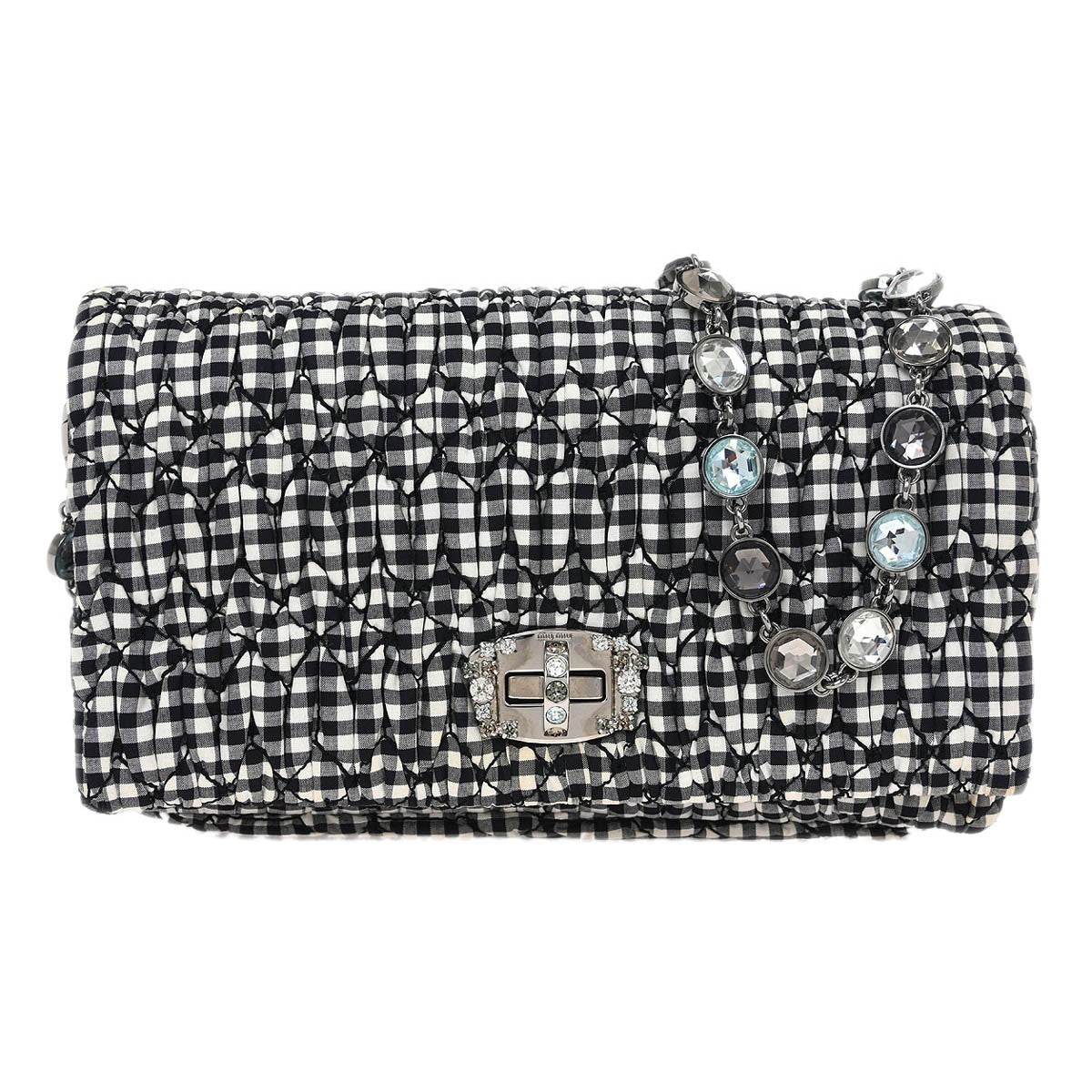 Miu Miu Crystal Clutch Matelasse Gingham Print Canvas Small