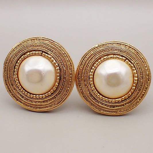 Chanel Vintage Round Clip-On Metal with Faux Pearl Product Image