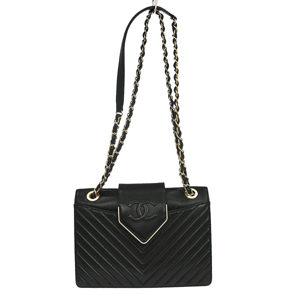 Chanel Collar and Tie Flap Chevron Sheepskin Small