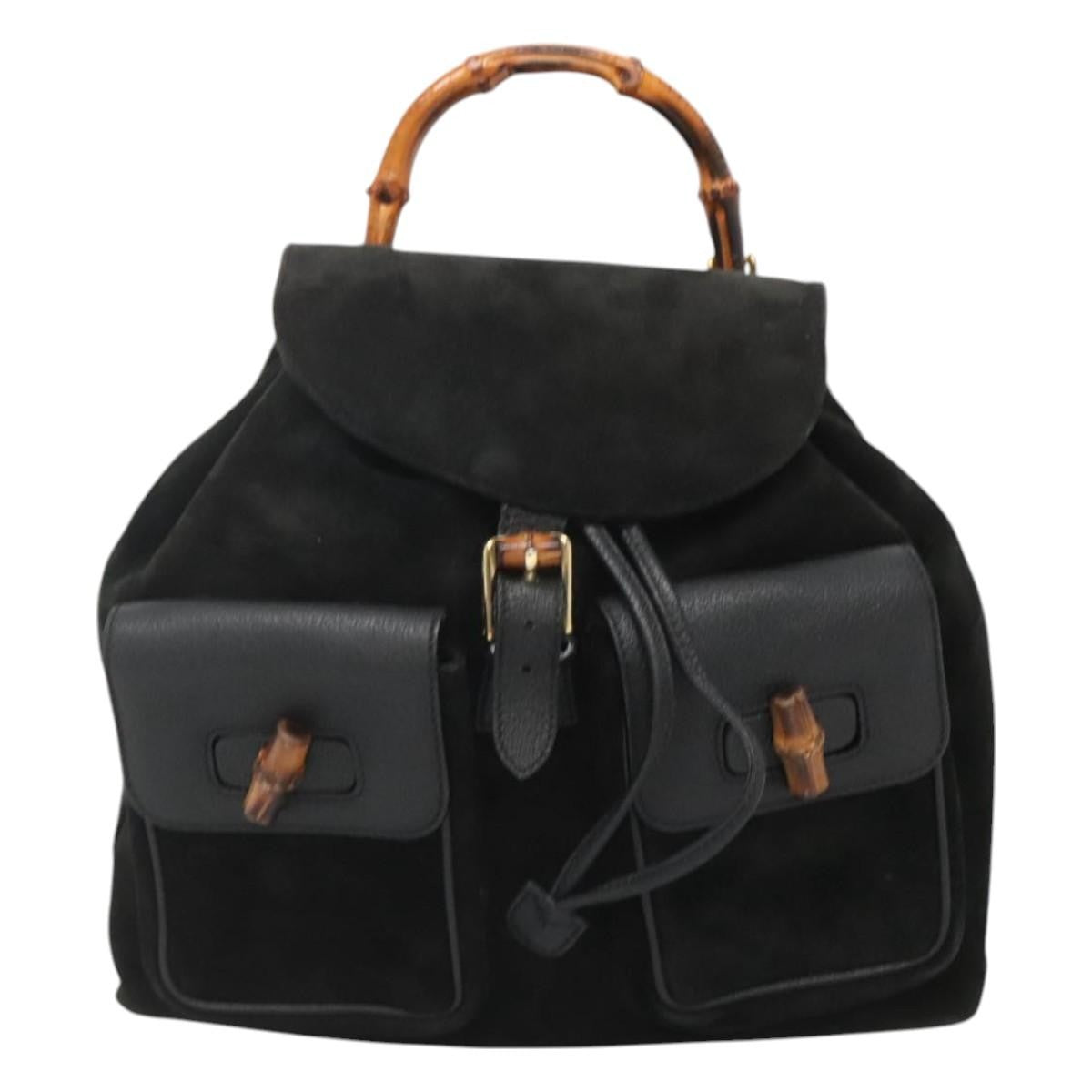 Gucci Vintage Bamboo Backpack Suede and Leather Product Image