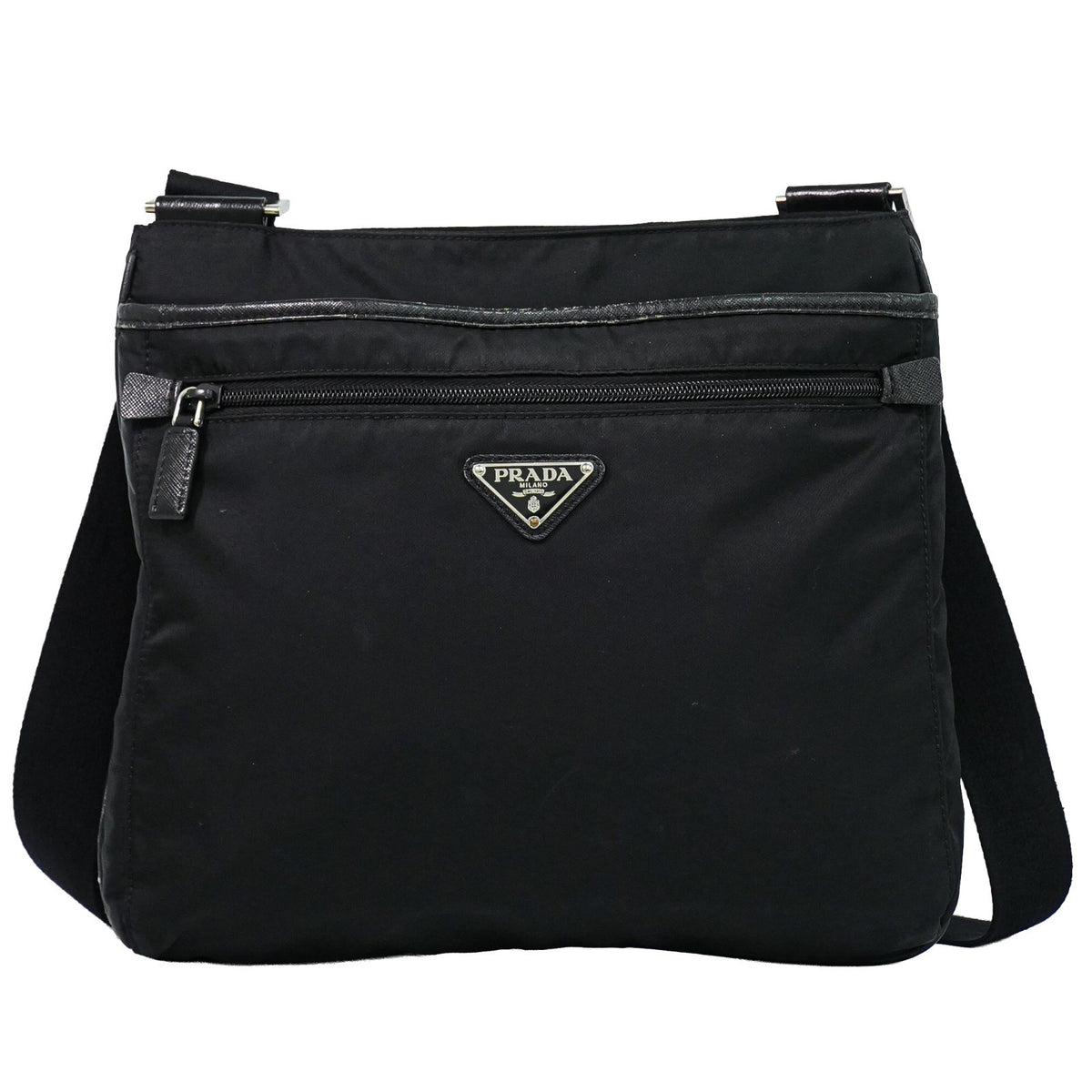 Prada Front Zip Messenger Quilted Tessuto Medium