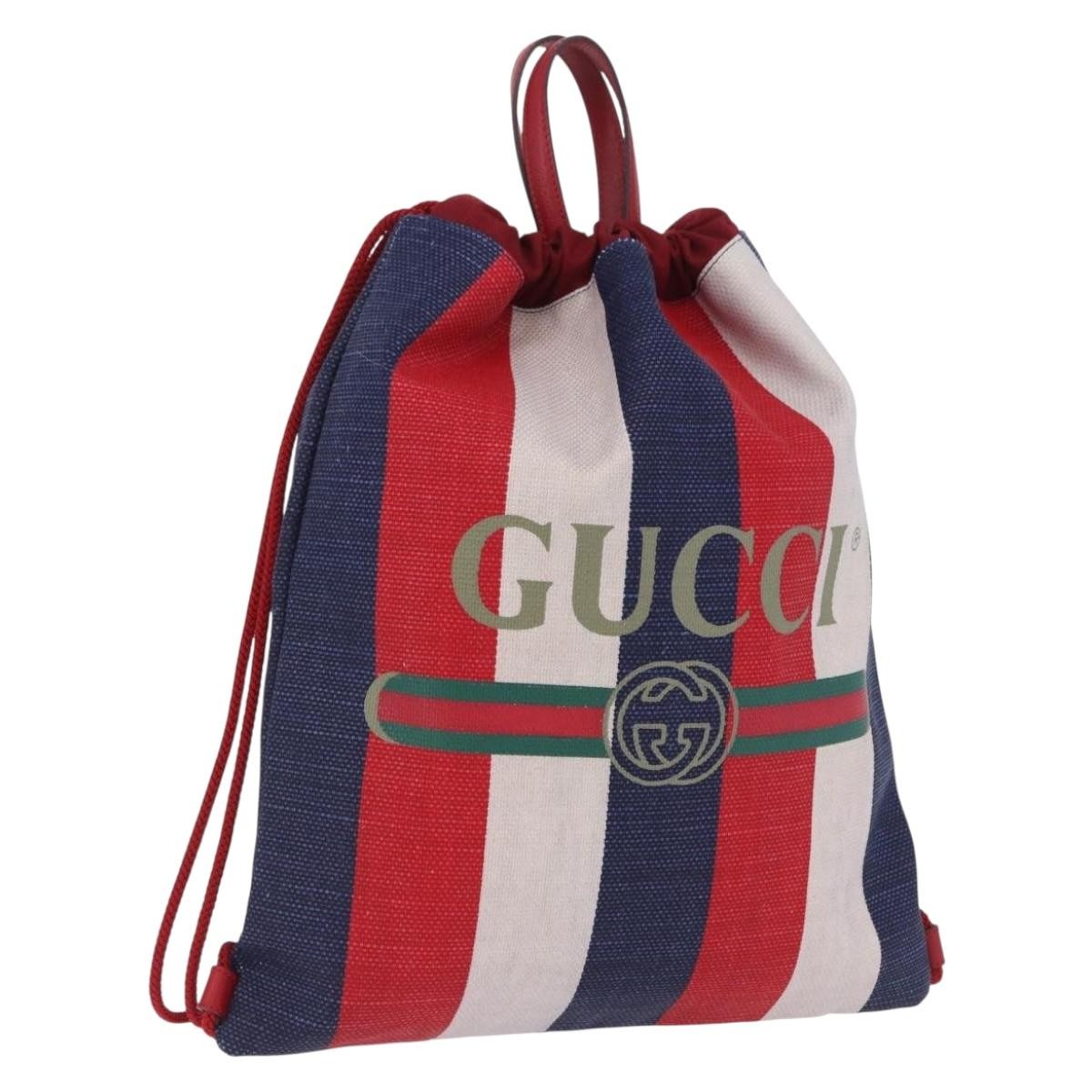 Gucci Logo Drawstring Striped Canvas Large