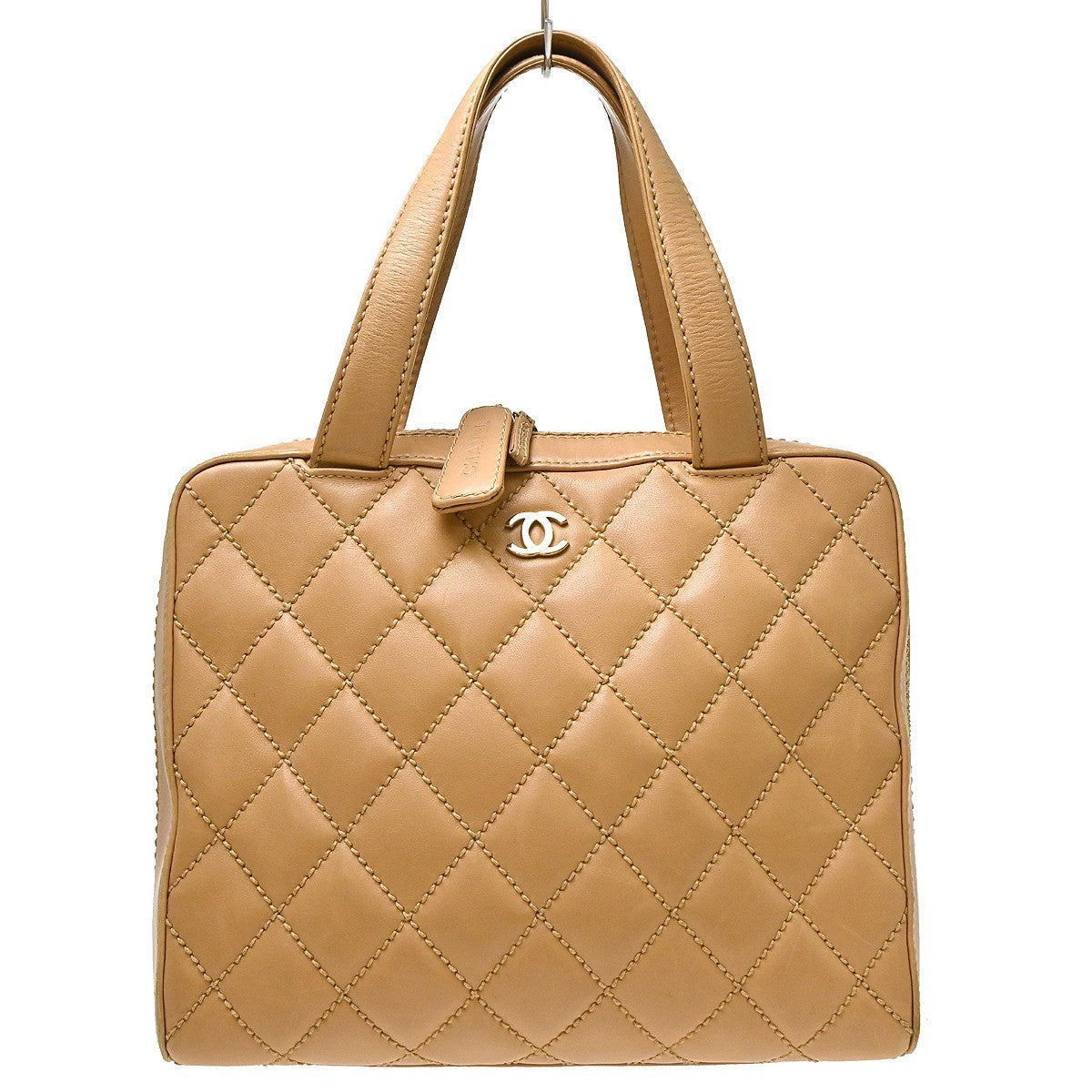 Chanel Surpique Zip Around Satchel Quilted Leather Medium
