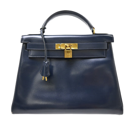 Hermes Kelly Blue Box Calf with Gold Hardware 28