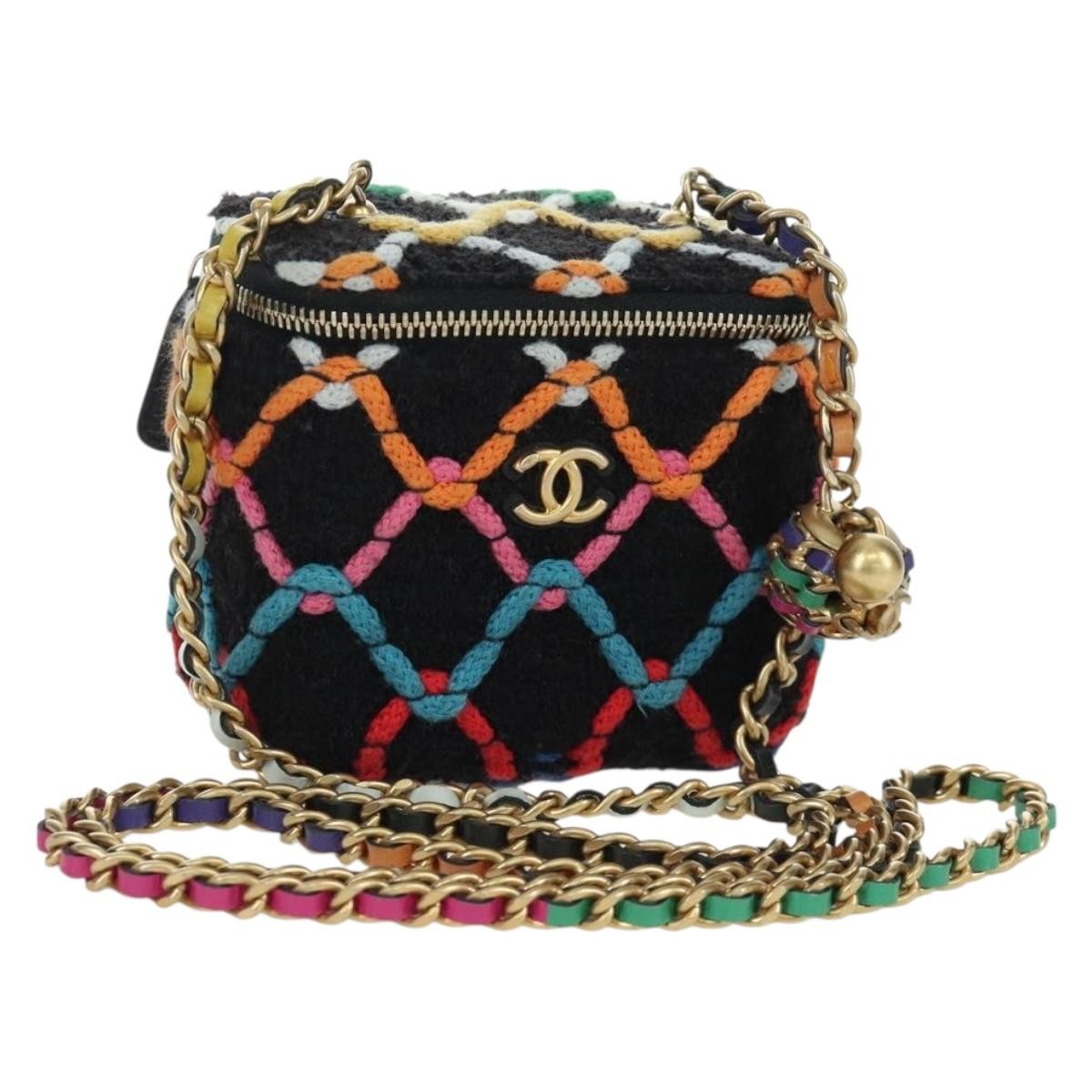 Chanel Pearl Crush Vanity Case with Chain Quilted Multicolor Tweed Small