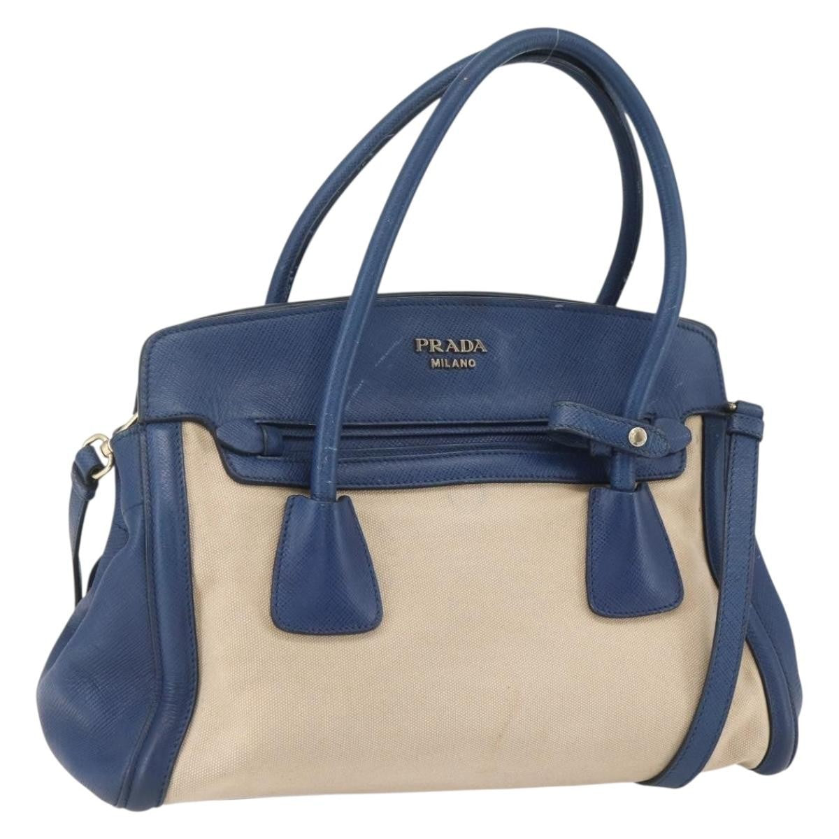 Prada Cuir Frame Convertible Tote Canvas and Saffiano Leather Small