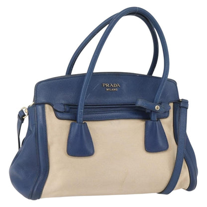 Prada Cuir Frame Convertible Tote Canvas and Saffiano Leather Small
