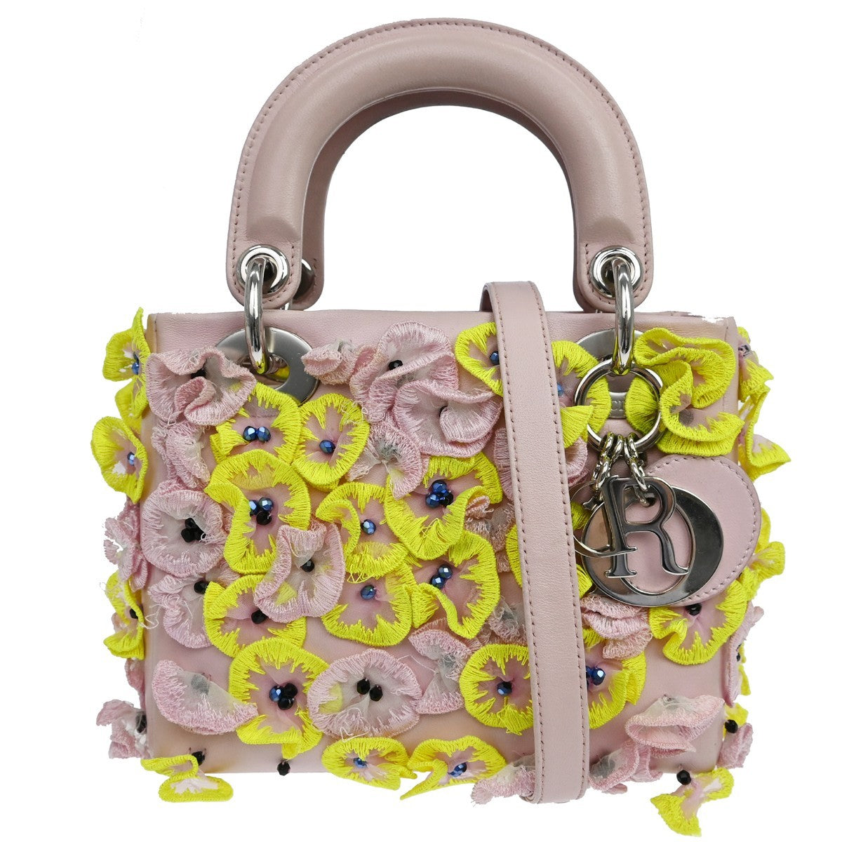 Christian Dior Lady Dior Flower Charm Embellished Leather Mini