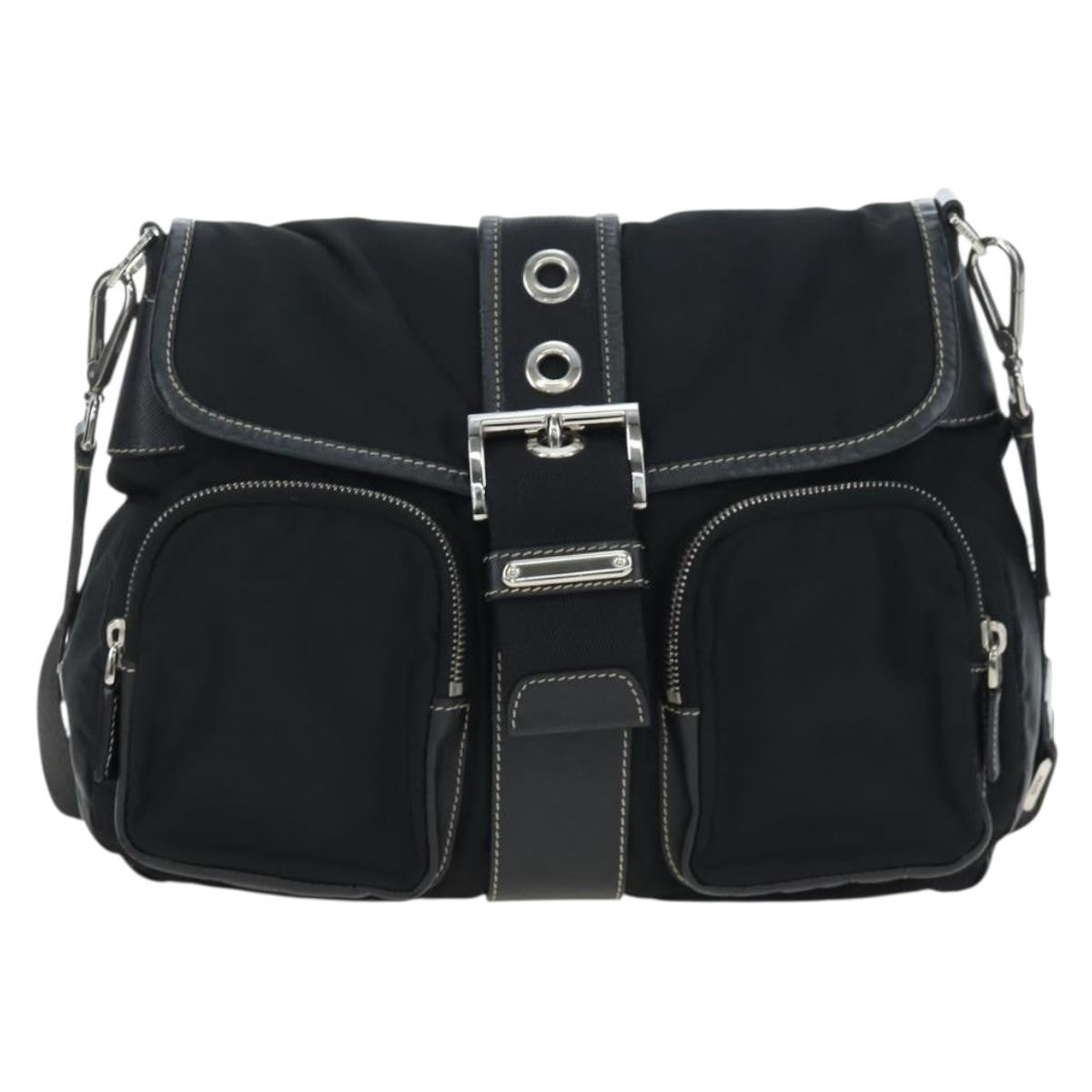 Prada Double Pocket Buckle Flap Tessuto and Leather Medium