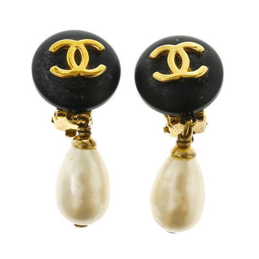 Chanel Vintage Round CC Dangle Clip-On Metal with faux Pearl Product Image