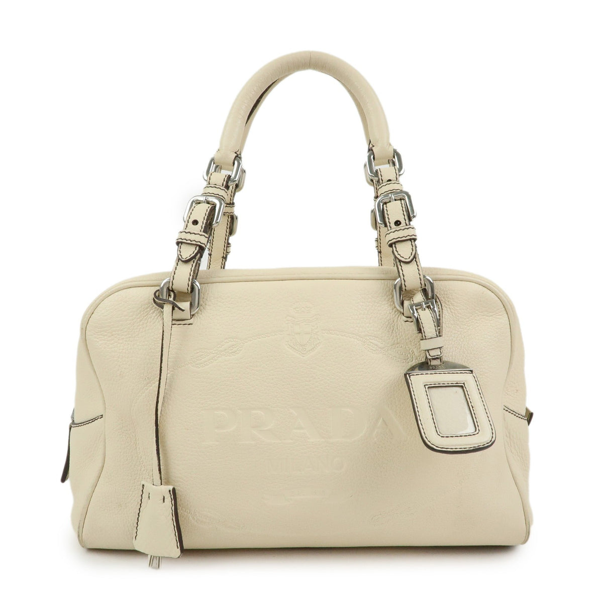 Prada Embossed Logo Bauletto Vitello Daino Medium