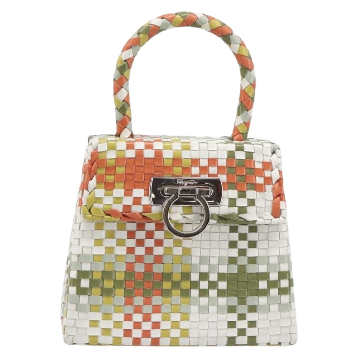Salvatore Ferragamo Gancini Top Handle Woven Leather Small