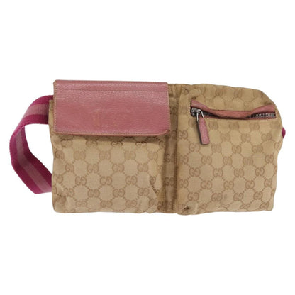 Gucci Vintage Double Belt Bag GG Canvas with Leather Small