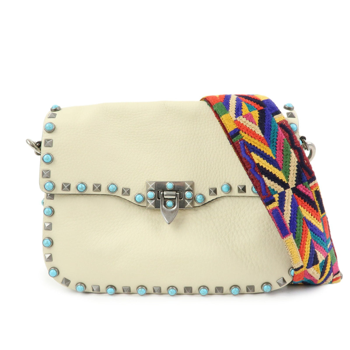Valentino Garavani Rolling Rockstud Leather with Cabochons Small