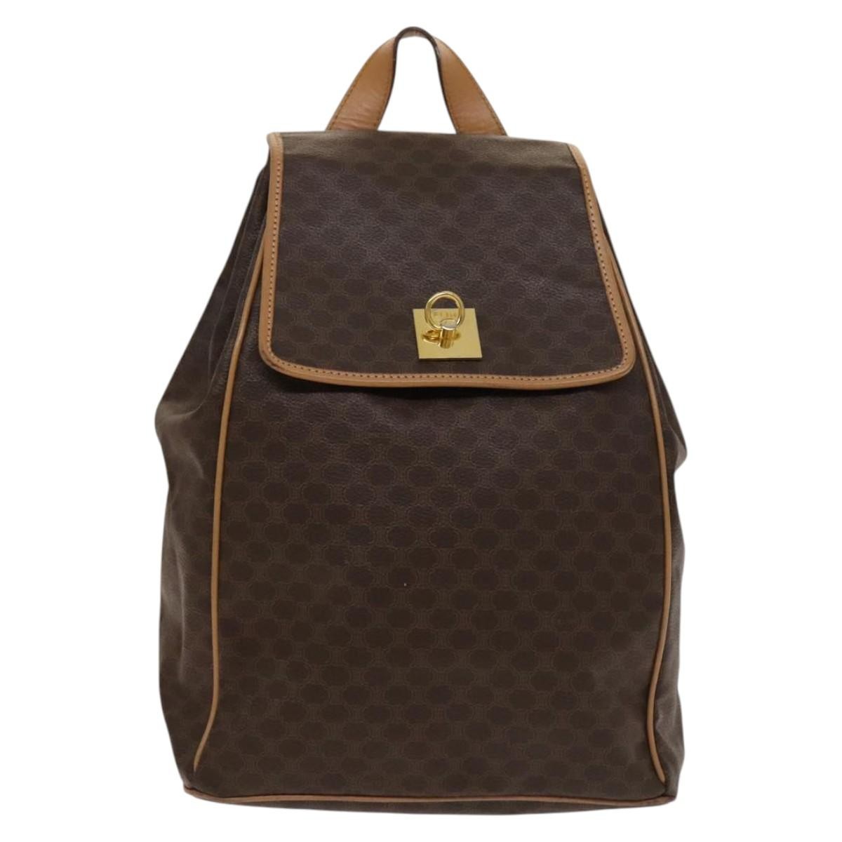 Celine Vintage Drawstring Flap Backpack Macadam Coated Canvas Product Image