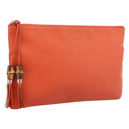 Gucci Bamboo Zip Pouch (Outlet) Leather Large