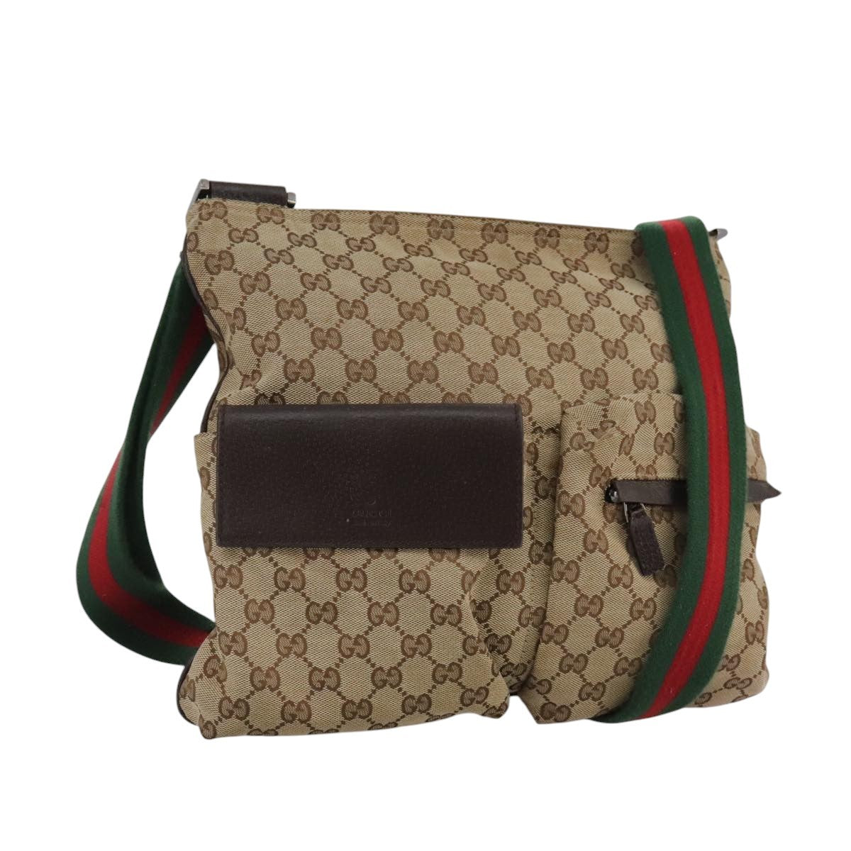 Gucci Double Pocket Web Messenger GG Canvas and leather Medium