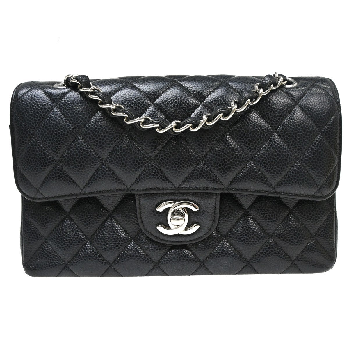 Chanel Vintage Classic Double Flap Bag Quilted Caviar Small
