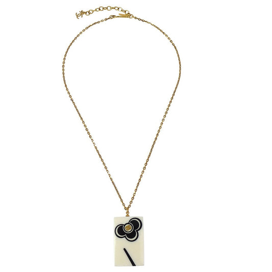Chanel Vintage CC Rectangular Pendant Necklace Metal and Resin Product Image