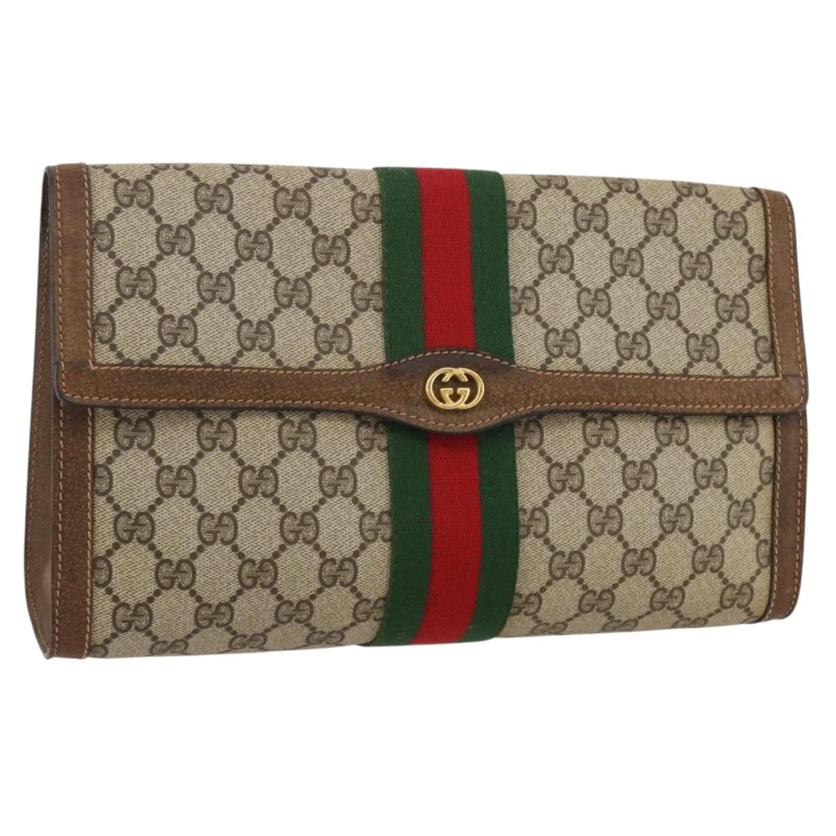 Gucci Vintage Web Flap Clutch GG Coated Canvas Medium