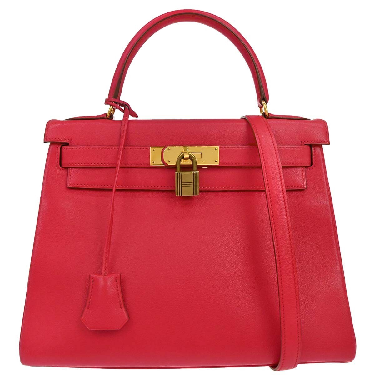 Hermes Kelly Red Evercalf with Gold Hardware 28