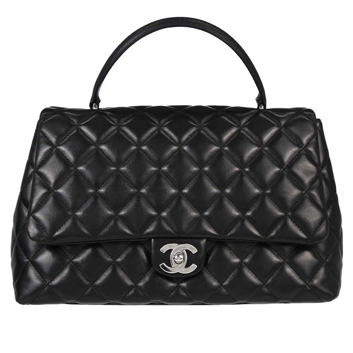 Chanel Vintage Classic Top Handle Flap Quilted Lambskin Jumbo