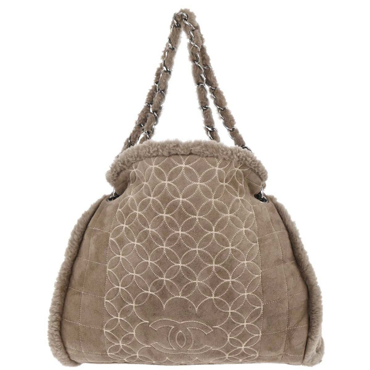 Chanel Vintage Embroidered CC Chain Tote Quilted Suede and Shearling Product Image