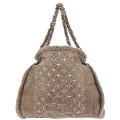 Chanel Vintage Embroidered CC Chain Tote Quilted Suede and Shearling Product Image