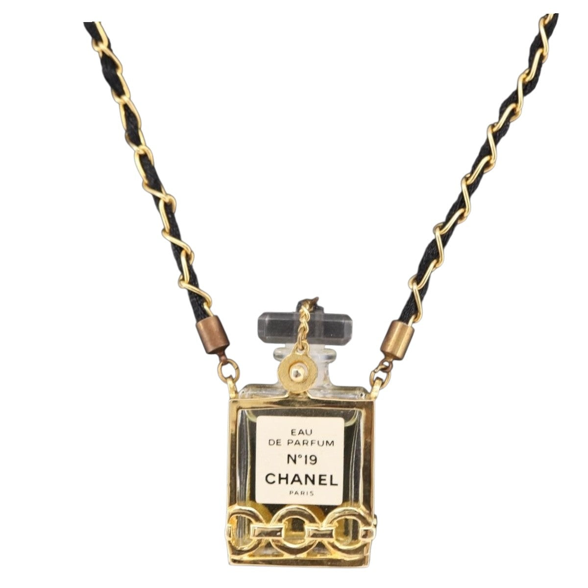 Chanel CC Perfume Bottle Pendant Chain Long Metal with Leather, Crystals and Faux Pearl Product Image