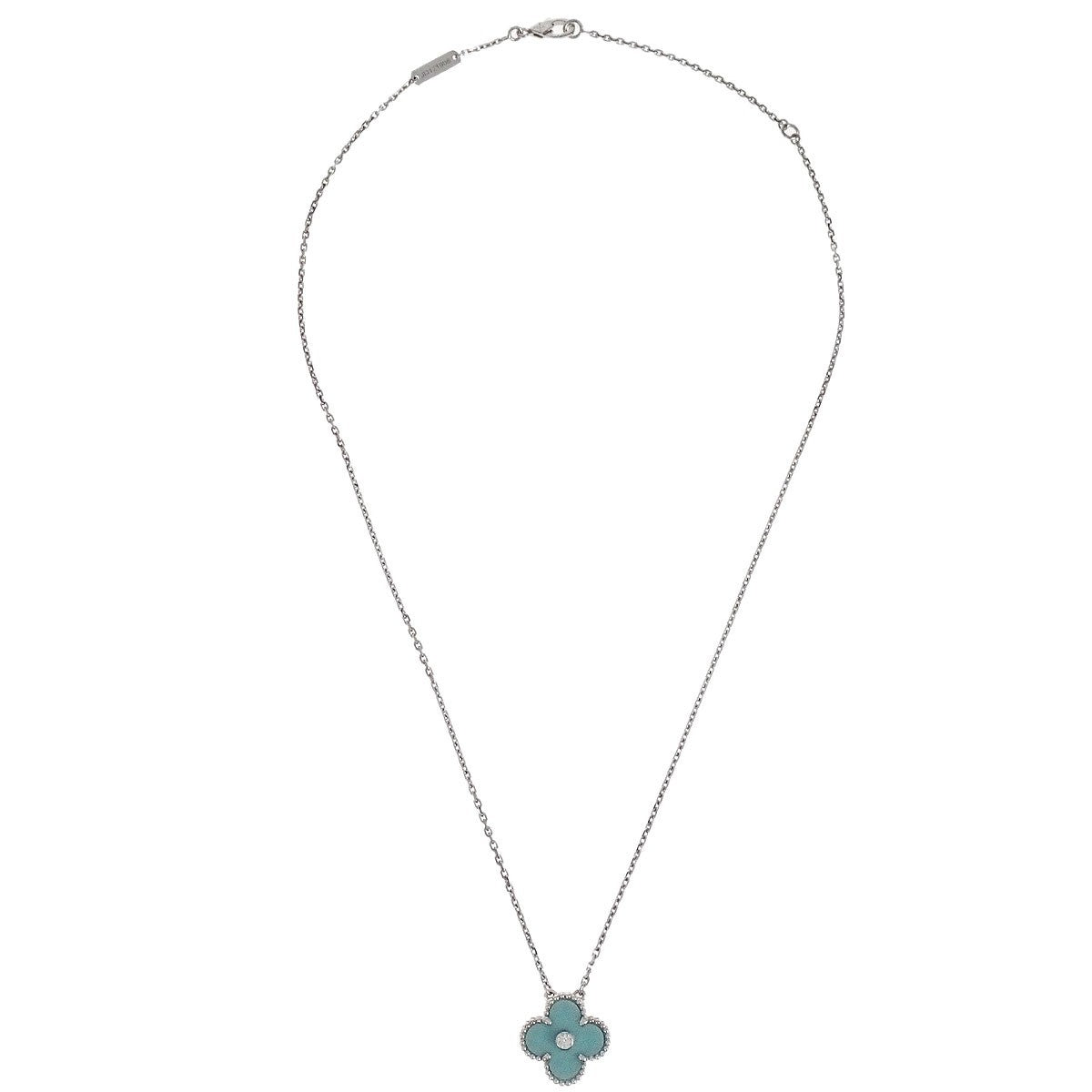 Van Cleef & Arpels Vintage Alhambra Pendant 18K White Gold and Green Celadon Sevres Porcelain with Diamond Product Image